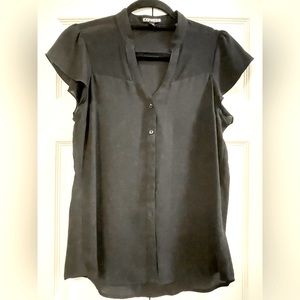 EXPRESS Black Flutter Sleeve Sheer Yoke Blouse